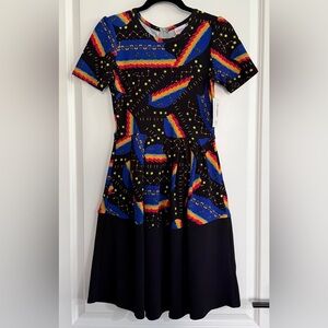 LuLaRoe Amelia Galaxy Starburst Dress Unicorn Space Print NWT M